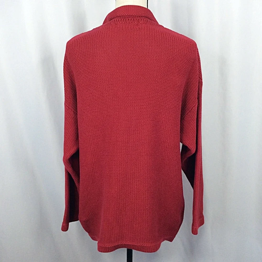 Eddie Bauer‎ Women's 1/4 Zip Pullover Sweater Size Large Red Thick Pocket